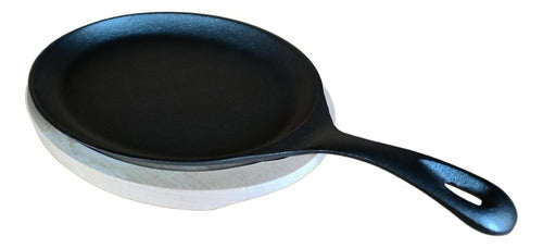 Sarten Hierro Fundido 24.5 Cm Con Base Madera - Norplat Negro