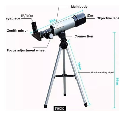 Telescopio Niños Astronómico Monocular 60x Zoom F36050 Plateado Y Negro