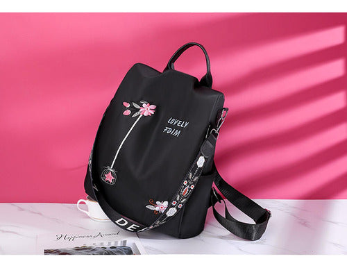 Mochila Bolsa De Mujer Impermeable Tik Tok Viral - Norplat Negro Floreado
