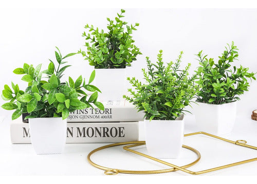Norplat 4 Plantas Artificiales Decorativas Hogar Macetas Blanco