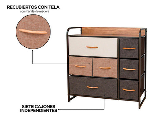 Cajonera Comoda Norplat 7 Cajones Marco Metálico Tapa Madera Marrón Claro