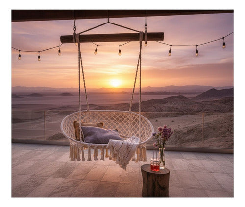 Silla Hamaca 2 Plazas Colgante Artesanal De Macrame Norplat Macramé Beige Claro