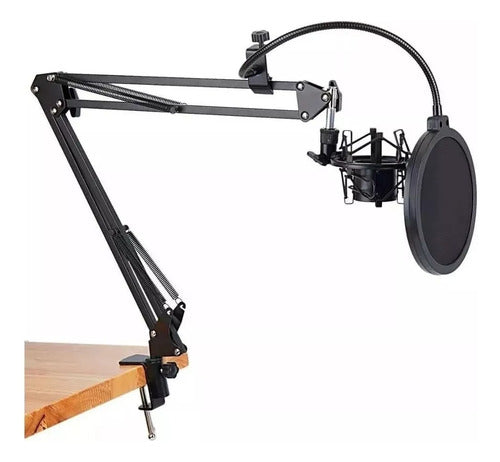 Brazo Profesional Microfono Antipop Soporte Araña - Norplat Negro