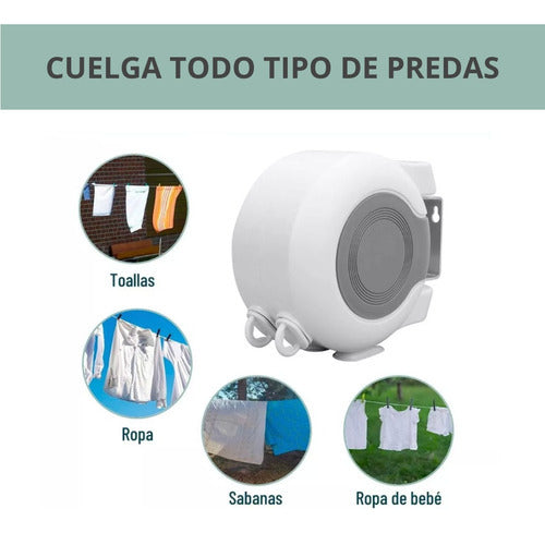 Tendedero Retractil Extensible Colgador Ropa Pared Norplat  Gris