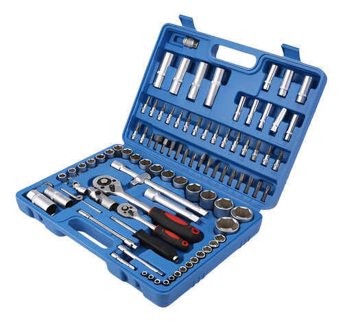 Caja Herramientas Dados Llaves 94 Piezas Acero Crv - Norplat Azul