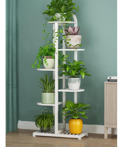 Porta Macetero Norplat 7 Macetas Estante Atril Planta Metal Blanco Lisa