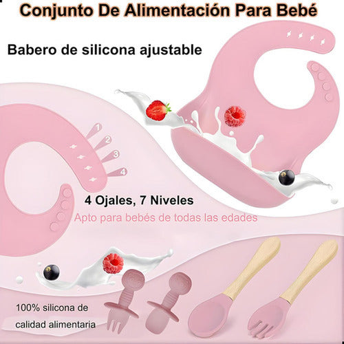 Set Alimentación Bebe Silicona 8 Piezas Bpa Free - Norplat Rosa