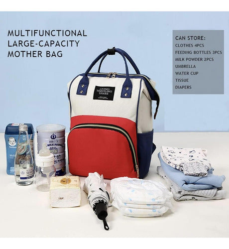 Mochila Pañalera Bebé Mamá Bolso Maternal - Norplat Rojo, Azul Y Blanco Liso