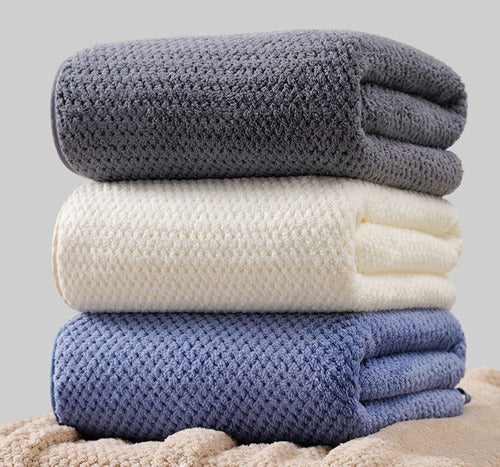 3 Toallas Baño Microfibra Alta Calidad Secado Rápido Norplat Blanco Lisa