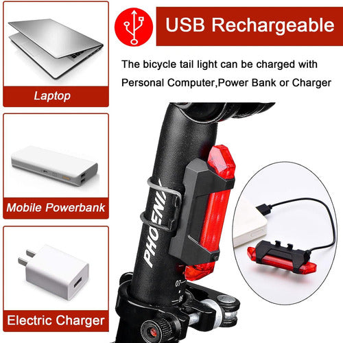  Pack 10 Luces Led Recargables Para Bicicleta - Norplat Negro Rojo