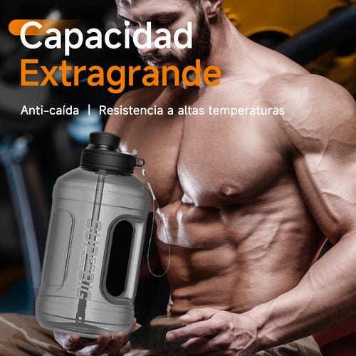 Botella Deportiva Agua Grande Norplat Motivacional 1.6l Gym Negro Transparente