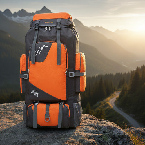 Mochila Impermeable Norplat 90l Para Camping Trekking Viajes Naranja Claro Liso