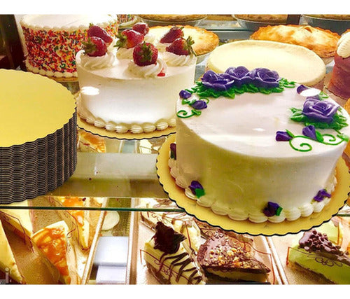 12 Bandeja Dorada Base Redonda Torta Carton 30cm - Norplat Dorado