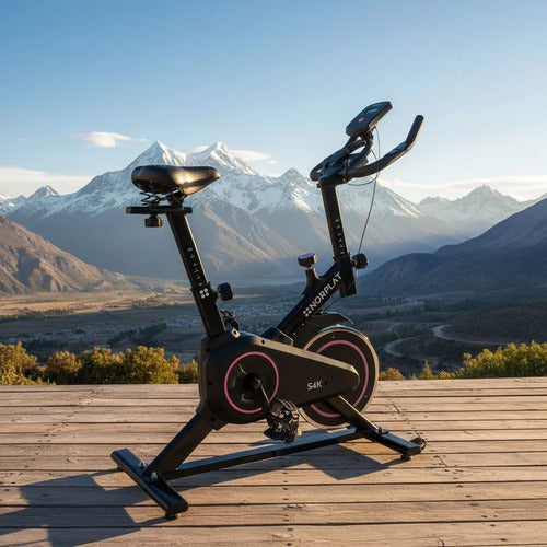 Bicicleta Estatica Norplat S4k Spinning Fitness Volante 4kg Rosa Y Negro