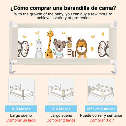 Baranda Cama Seguridad Bebe Plegable Ajustable 200cm Norplat Gris Jirafa Elefante
