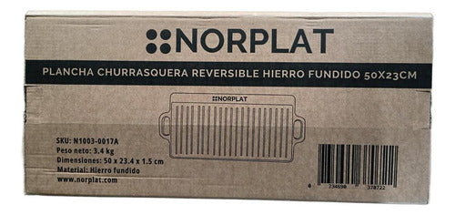 Plancha Bifera Norplat Reversible Hierro Fundido 50x23cm Xl Negro