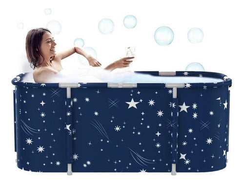 Bañera Plegable Portátil Adultos Y Niños 120×55cm - Norplat Azul Oscuro Estrellada