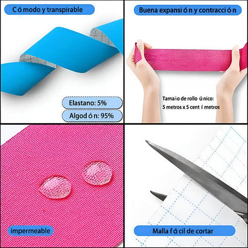 Cinta Kinesiológicas Vendaje Neuromuscular Tape X6pcs 5mx5cm Blanca - Negra - Piel