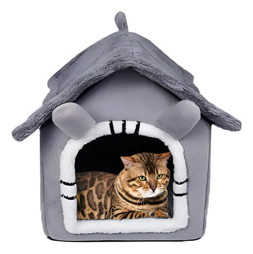 Cama Casa Iglu Felpa Suave Invierno Gatos Perros L - Norplat Gris Conejito