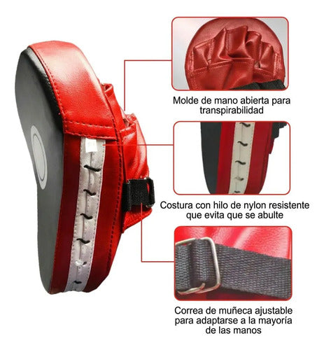2 Focos Karate Boxeo Norplat Manopla Entrenamiento Curvo Mma Rojo Y Negro