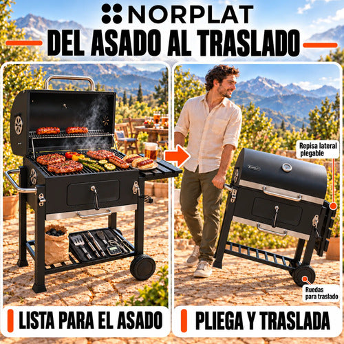 Parrilla Carbón Tapio Norplat Asado Elevador Bbq Grill Rueda Negro