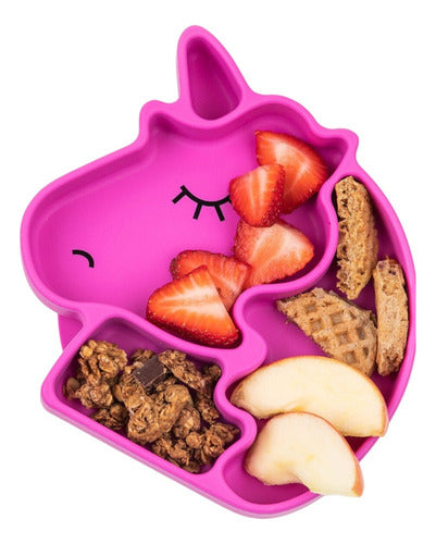 Plato Guagua Unicornio De Silicona Antideslizante Irrompible Rosa Unicornio