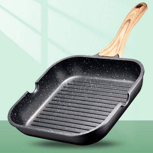 Plancha 28 Cm Antiadherente Aluminio Fundido Grill - Cukin Negro