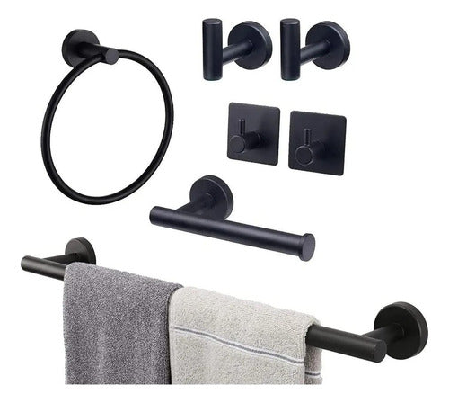 Set De 7 Accesorios Baño Acero Inoxidable Toallero - Norplat Negro