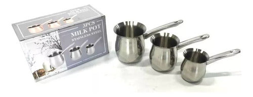 Set 3 Ollas Lecheras Acero Inolxidable Para Café Té Milk Pot Plateado