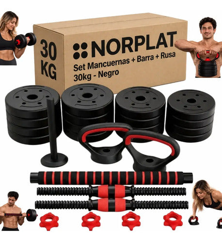 Set Mancuernas Ajustable Norplat 30kg Juego De Pesas Unibles Negro