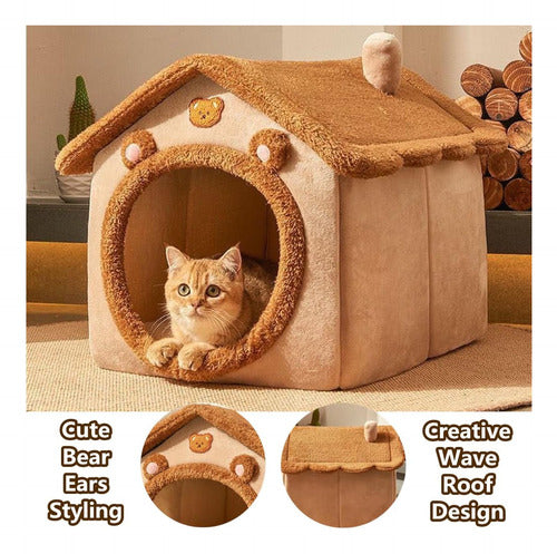 Cama Casa Iglu Felpa Suave Invierno Gatos Perros L - Norplat Marrón Claro Conejito