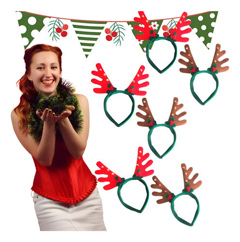 Pack 6 Cintillo Reno Navidad Orejas Cotillón Tiara - Norplat Verde