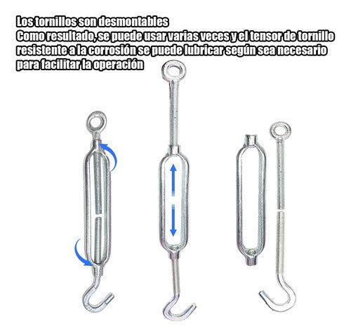 20 Tensor Ojo Gancho Galvanizado M6 Hasta 50kg - Norplat
