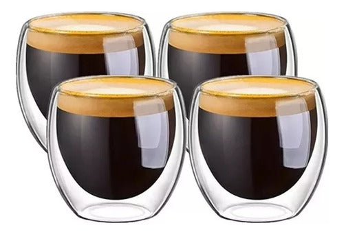 Set 4 Tazas Espresso Doble Pared 250ml Frio, Caliente Cukin Transparente Sin Asa