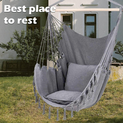 Silla Colgante Columpio Hamaca Con Almohadones - Norplat Gris