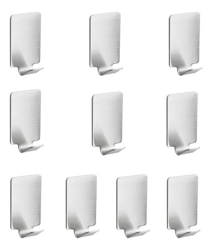 Pack De 10 Colgadores Percha Ancho Baño Organizador Adhesivo Plateado