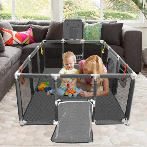 Corral Para Bebe Con Aro De Basket 180cm Seguridad - Norplat Gris Oscuro