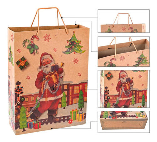 12 Bolsas De Regalo Navidad Kraft Premium Grande - Norplat Marrón