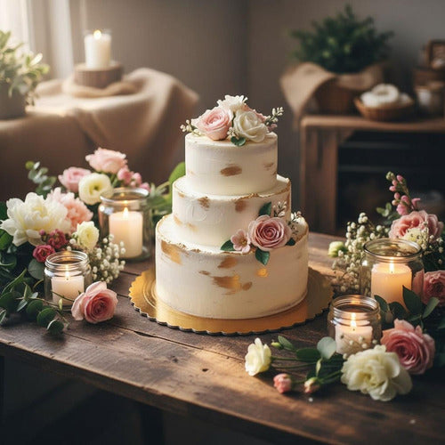 12 Bandejas Doradas Tortas Base Redonda Carton 35cm Norplat Dorado