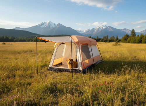 Tienda Familiar 8 A 12 Personas Impermeable Carpa Camping Naranja