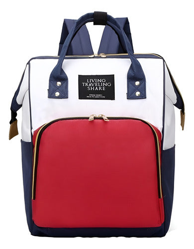 Mochila Pañalera Bebé Mamá Bolso Maternal - Norplat Rojo, Azul Y Blanco Liso