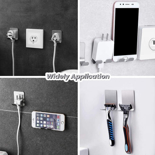 Pack De 10 Colgadores Percha Doble Baño Organizador Adhesivo Plateado