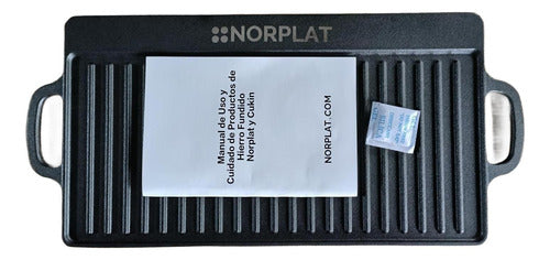Plancha Bifera Norplat Reversible Hierro Fundido 50x23cm Xl Negro