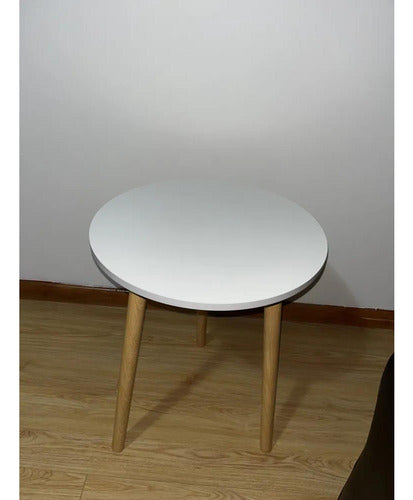 Mesa Centro Madera Norplat 50cm Redonda Minimalista Nordica - Blanco