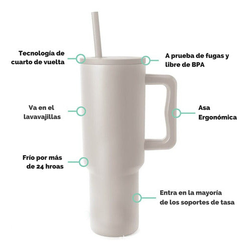 Norplat Tumbler 1180ml Vaso Térmico 40oz 1180ml Con Bombilla Gris Lisa