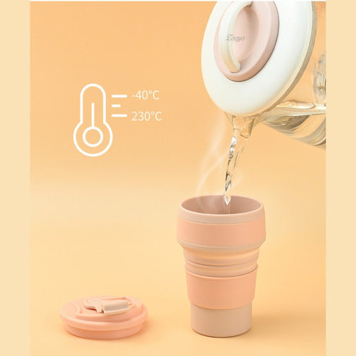Vaso Taza Plegable Portatil Silicona Con Tapa 350ml - Cukin Rosa