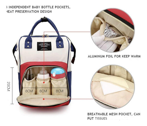 Mochila Pañalera Bebé Mamá Bolso Maternal - Norplat Rojo, Azul Y Blanco Liso