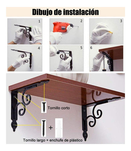 6 Soporte Repisa Flotante Estante Metal Pared Ángulo Norplat Negro