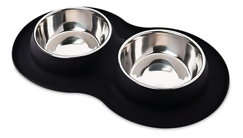Plato Doble Silicona Platos Para Perro Bebedero Comedero Wuf Negro