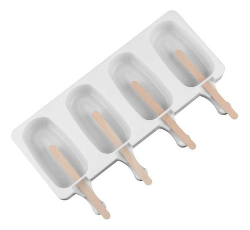 Kit 4 Moldes Para 4 Helados Silicona + 200 Palitos - Norplat Blanco